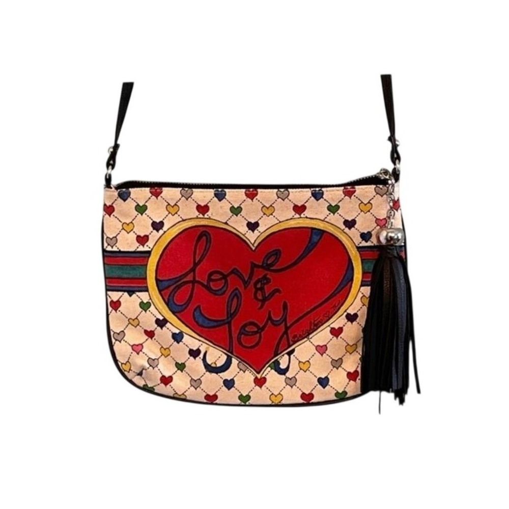 Brighton Holiday Love‎ and Joy Crossbody Bag Red Ivory Canvas Heart Bows